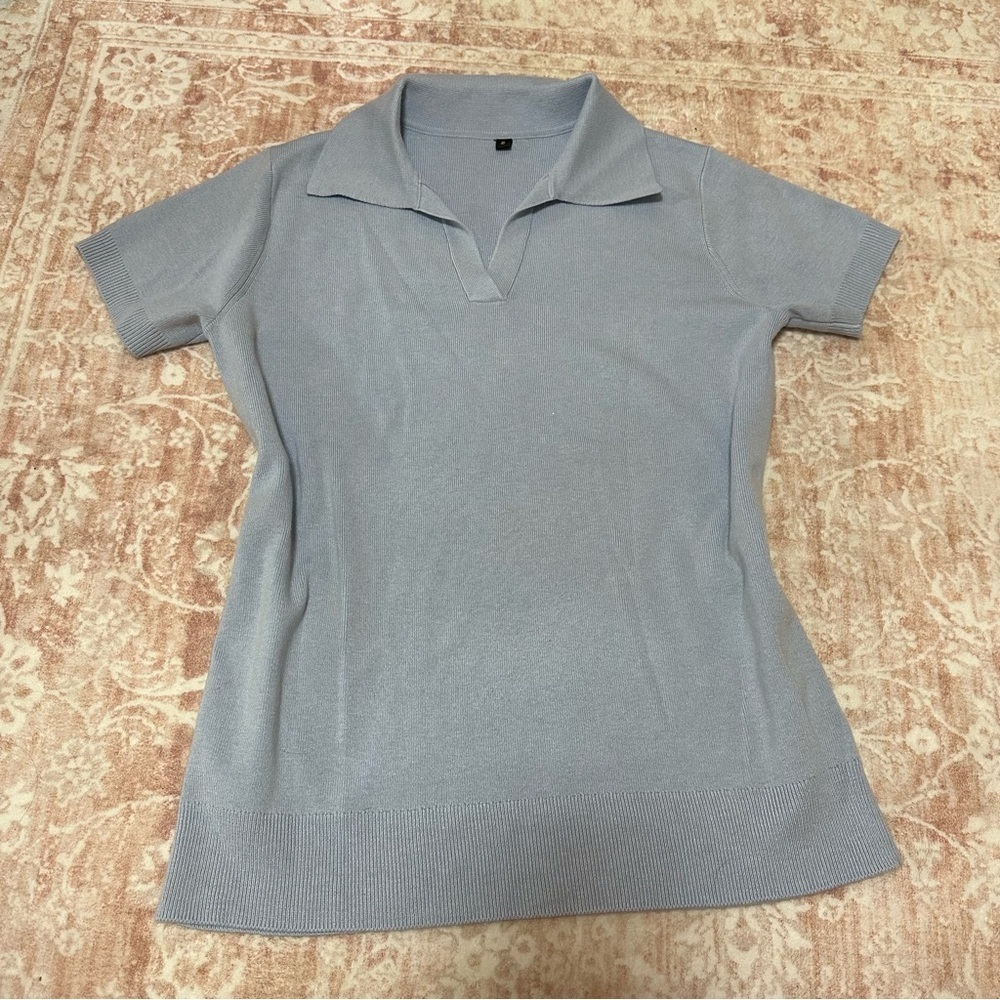 Classy Knit Light Blue Polo Tee - Picture 4 of 12